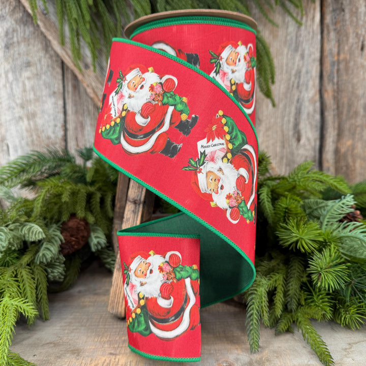 4 " Santa with Presents Ribbon, Christmas Tree Ribbon