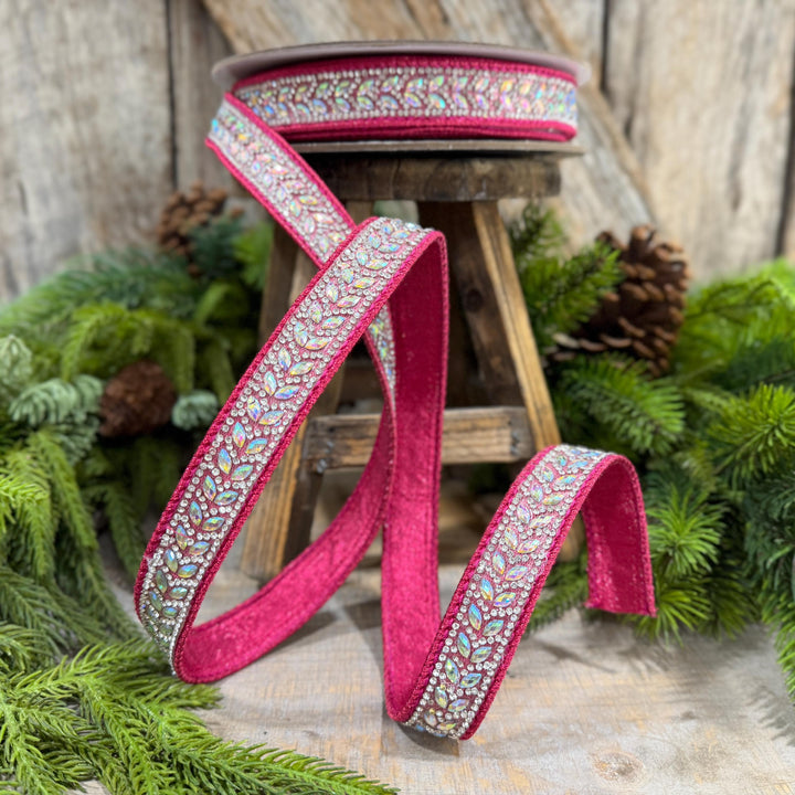 1" Hot Pink Diamond Ribbon, Farrisilk Mystic Diamonds Ribbon, Christmas Ribbon