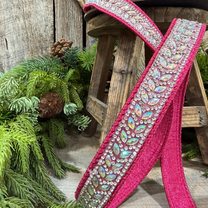 1" Hot Pink Diamond Ribbon, Farrisilk Mystic Diamonds Ribbon, Christmas Ribbon