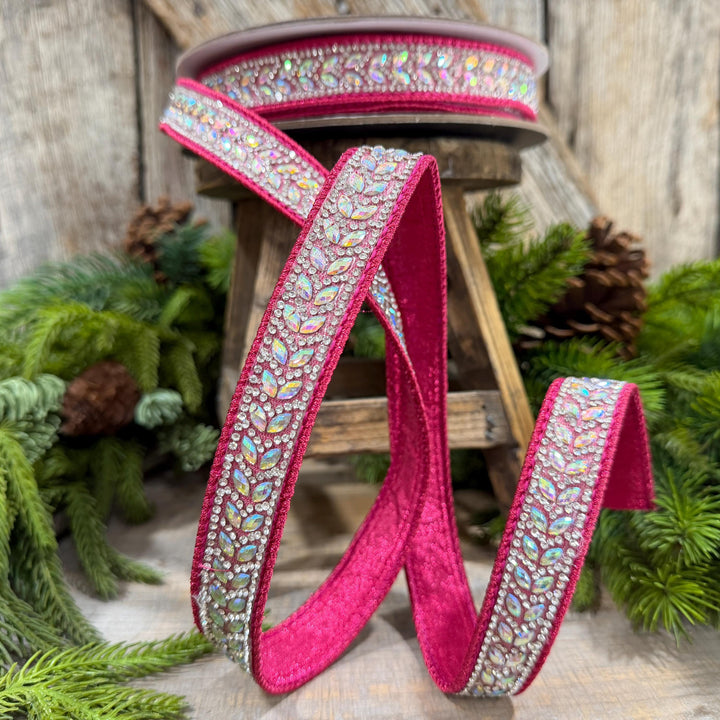1" Hot Pink Diamond Ribbon, Farrisilk Mystic Diamonds Ribbon, Christmas Ribbon