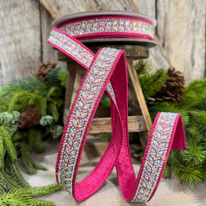 1" Hot Pink Diamond Ribbon, Farrisilk Mystic Diamonds Ribbon, Christmas Ribbon