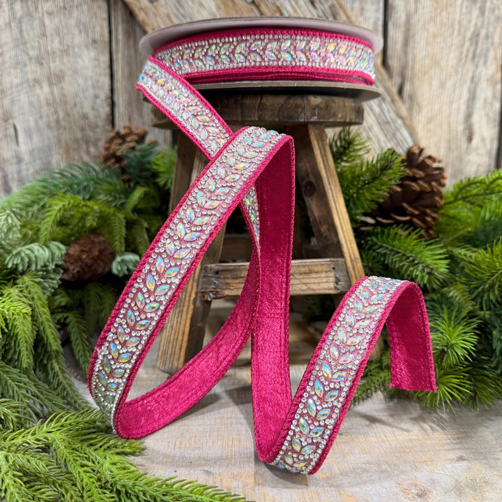 1" Hot Pink Diamond Ribbon, Farrisilk Mystic Diamonds Ribbon, Christmas Ribbon