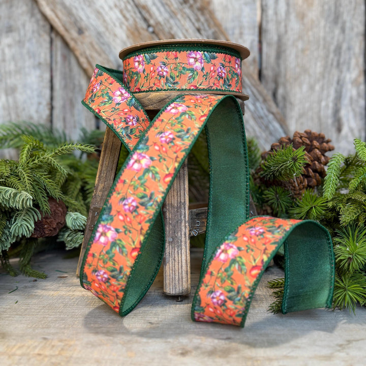1.5" Fall Floral Ribbon, Orange Fall Ribbon
