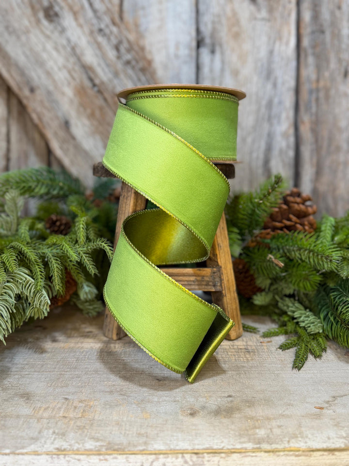 2.5" Lime Green Velvet Ribbon, Lime Green Velvet Ribbon, Christmas RIbbon, Green Velvet Ribbon, Designer Ribbon,Gift Wrap Ribbon,Christmas
