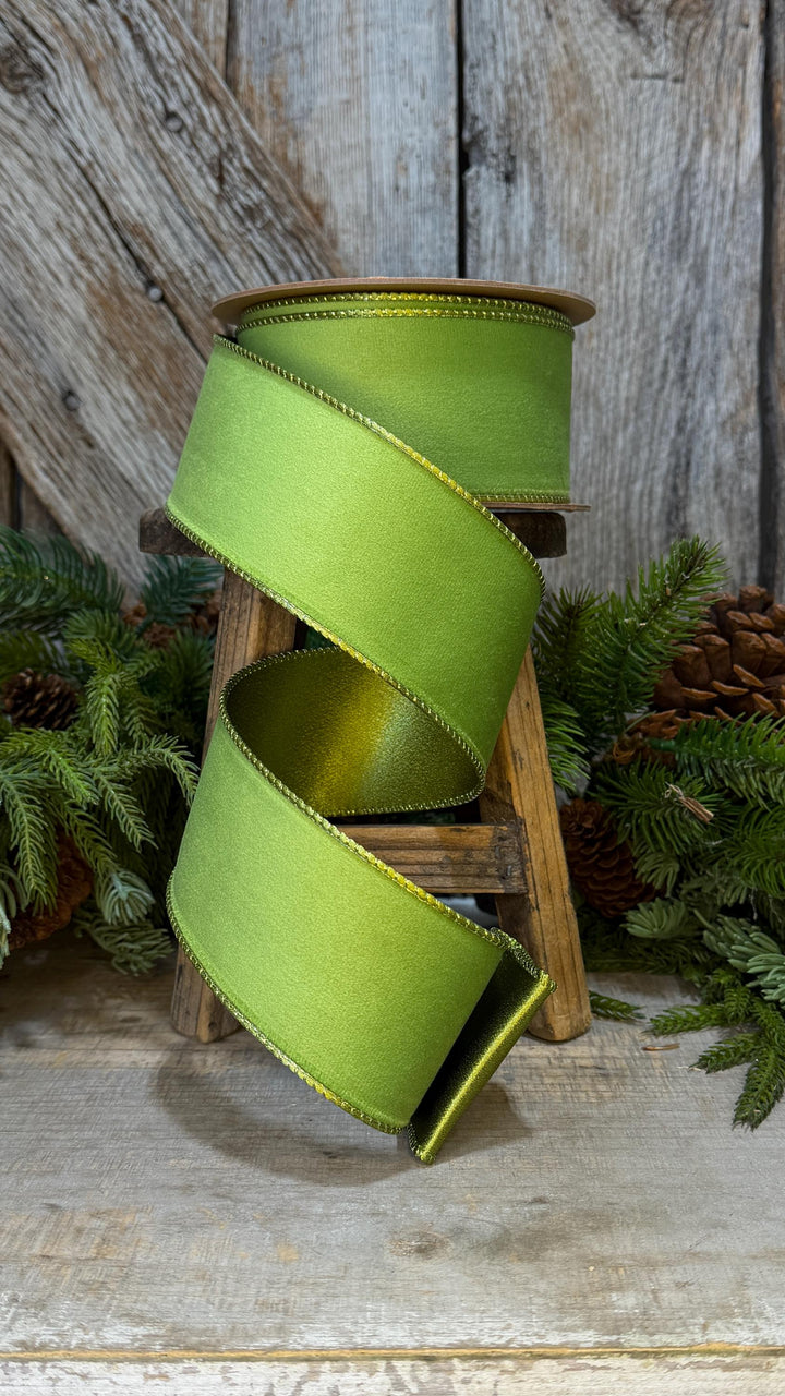2.5" Lime Green Velvet Ribbon, Lime Green Velvet Ribbon, Christmas RIbbon, Green Velvet Ribbon, Designer Ribbon,Gift Wrap Ribbon,Christmas