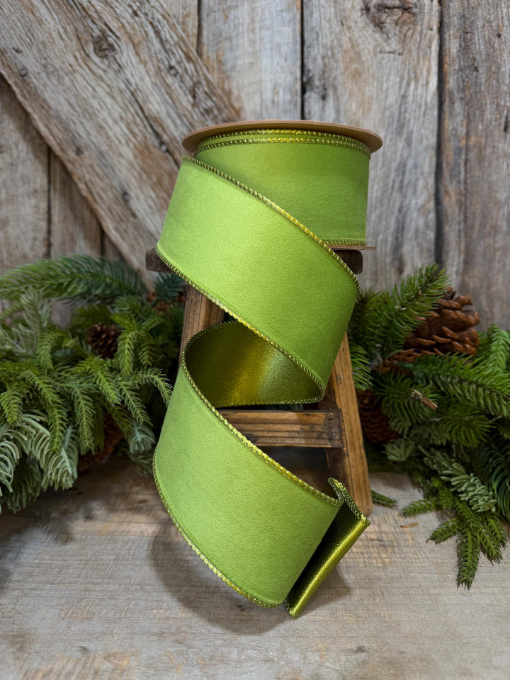 2.5" Lime Green Velvet Ribbon, Lime Green Velvet Ribbon, Christmas RIbbon, Green Velvet Ribbon, Designer Ribbon,Gift Wrap Ribbon,Christmas