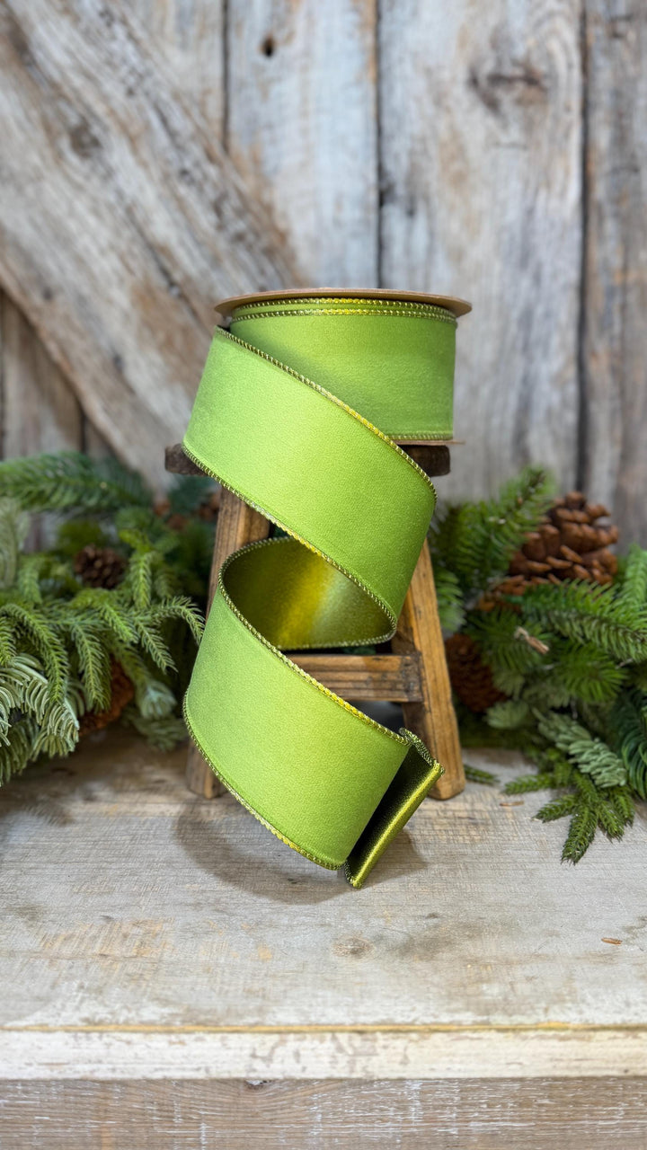 2.5" Lime Green Velvet Ribbon, Lime Green Velvet Ribbon, Christmas RIbbon, Green Velvet Ribbon, Designer Ribbon,Gift Wrap Ribbon,Christmas