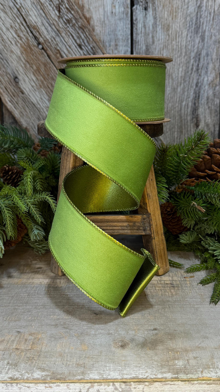 2.5" Lime Green Velvet Ribbon, Lime Green Velvet Ribbon, Christmas RIbbon, Green Velvet Ribbon, Designer Ribbon,Gift Wrap Ribbon,Christmas