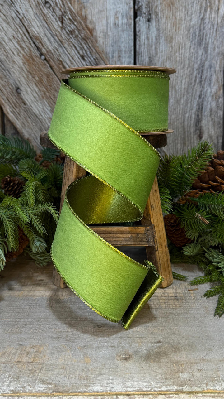 2.5" Lime Green Velvet Ribbon, Lime Green Velvet Ribbon, Christmas RIbbon, Green Velvet Ribbon, Designer Ribbon,Gift Wrap Ribbon,Christmas