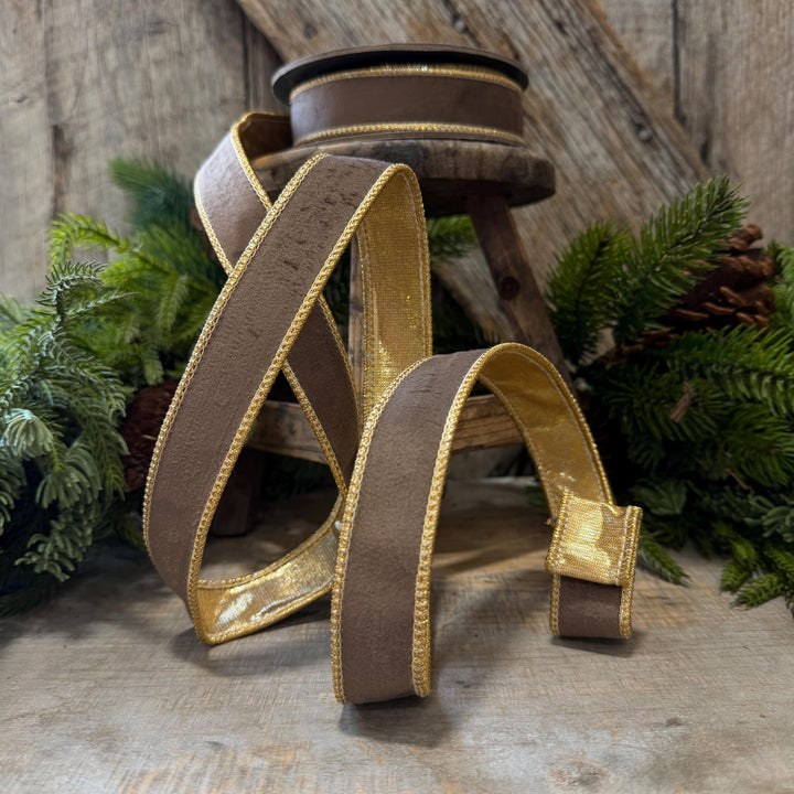 1" Taupe Brown Velvet RIbbon, Wired Ribbon, Brown Velvet Ribbon, Christmas Velvet Ribbon, Fall Ribbon, Designer Velvet Ribbon