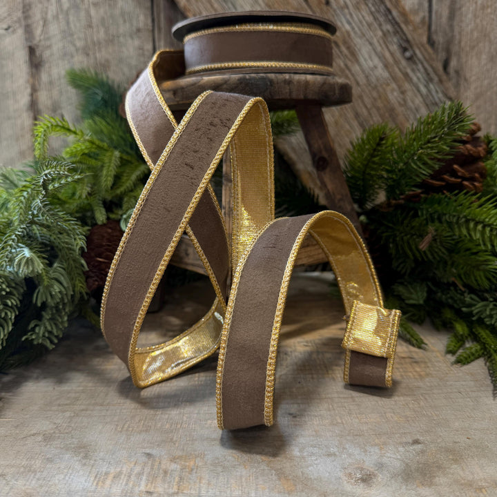 1" Taupe Brown Velvet RIbbon, Wired Ribbon, Brown Velvet Ribbon, Christmas Velvet Ribbon, Fall Ribbon, Designer Velvet Ribbon