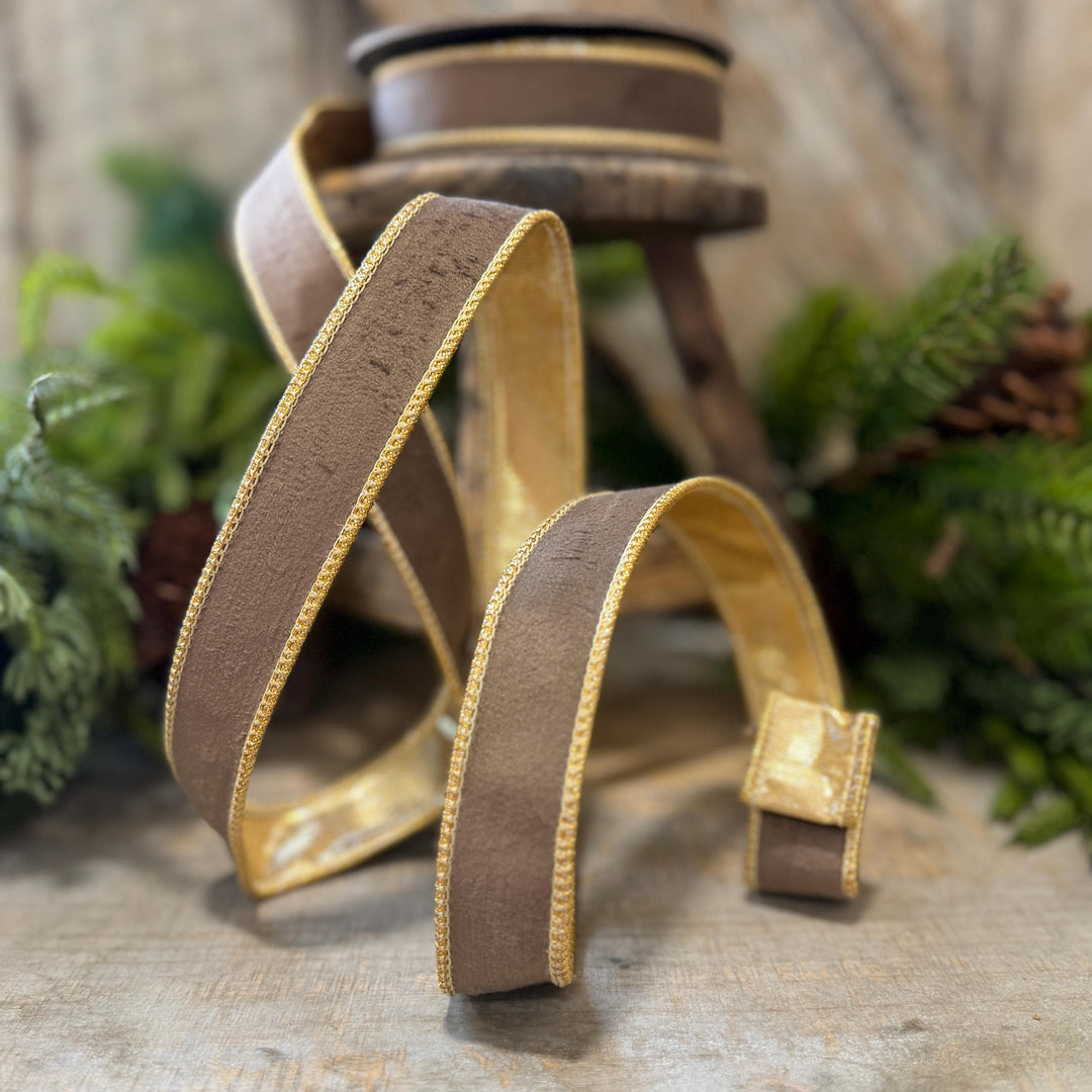 1" Taupe Brown Velvet RIbbon, Wired Ribbon, Brown Velvet Ribbon, Christmas Velvet Ribbon, Fall Ribbon, Designer Velvet Ribbon