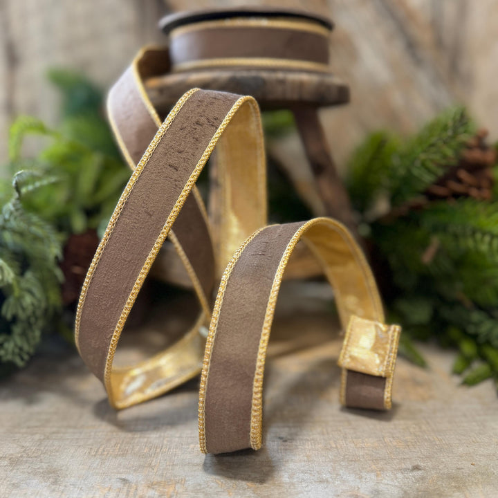 1" Taupe Brown Velvet RIbbon, Wired Ribbon, Brown Velvet Ribbon, Christmas Velvet Ribbon, Fall Ribbon, Designer Velvet Ribbon