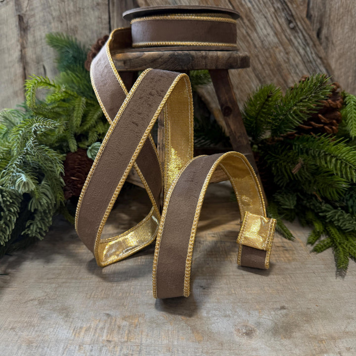 1" Taupe Brown Velvet RIbbon, Wired Ribbon, Brown Velvet Ribbon, Christmas Velvet Ribbon, Fall Ribbon, Designer Velvet Ribbon