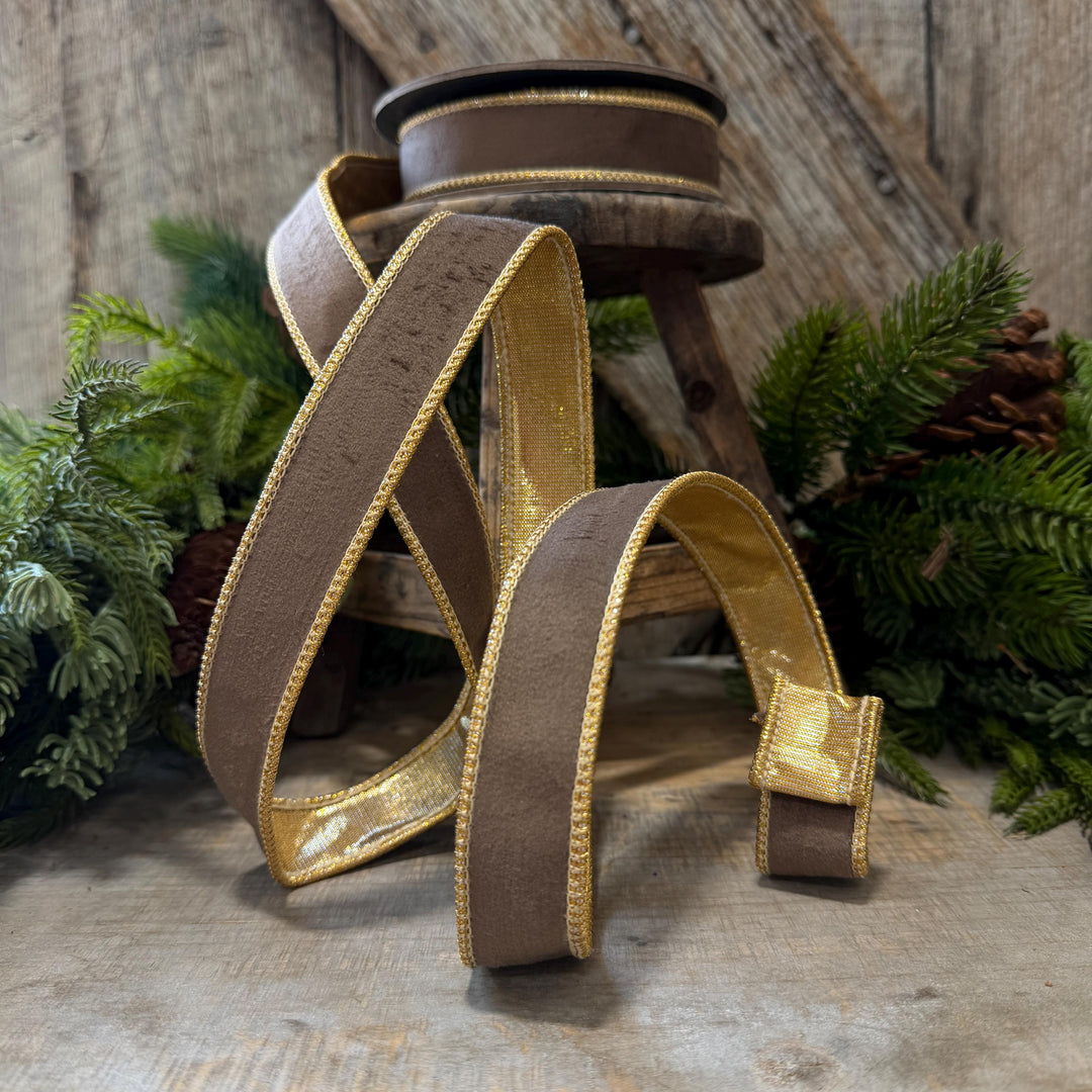1" Taupe Brown Velvet RIbbon, Wired Ribbon, Brown Velvet Ribbon, Christmas Velvet Ribbon, Fall Ribbon, Designer Velvet Ribbon