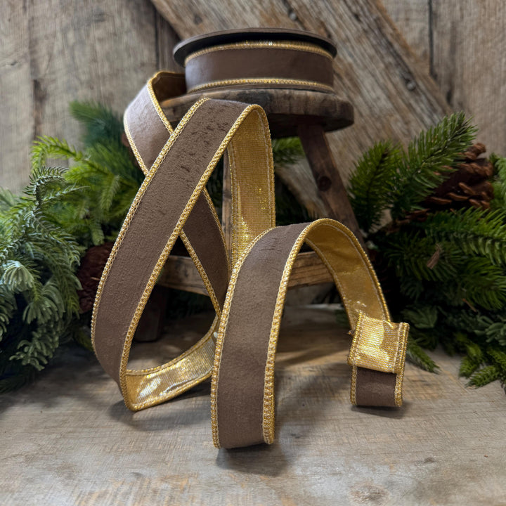 1" Taupe Brown Velvet RIbbon, Wired Ribbon, Brown Velvet Ribbon, Christmas Velvet Ribbon, Fall Ribbon, Designer Velvet Ribbon