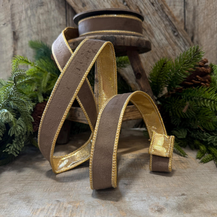 1" Taupe Brown Velvet RIbbon, Wired Ribbon, Brown Velvet Ribbon, Christmas Velvet Ribbon, Fall Ribbon, Designer Velvet Ribbon