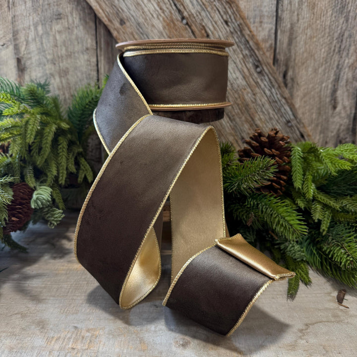 2.5" Taupe Brown Velvet RIbbon, Wired Ribbon, Brown Velvet Ribbon, Christmas Velvet Ribbon, Fall Ribbon, Designer Velvet Ribbon