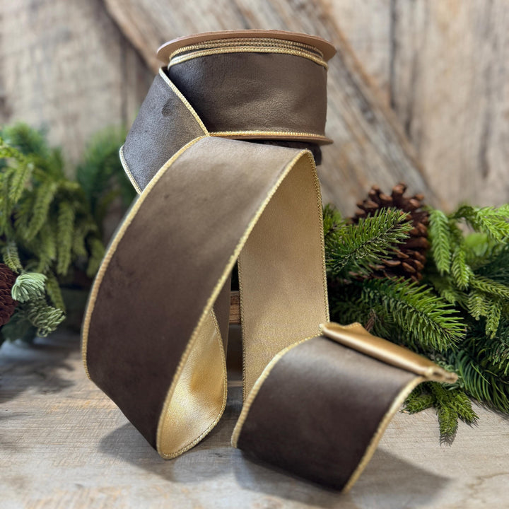 2.5" Taupe Brown Velvet RIbbon, Wired Ribbon, Brown Velvet Ribbon, Christmas Velvet Ribbon, Fall Ribbon, Designer Velvet Ribbon