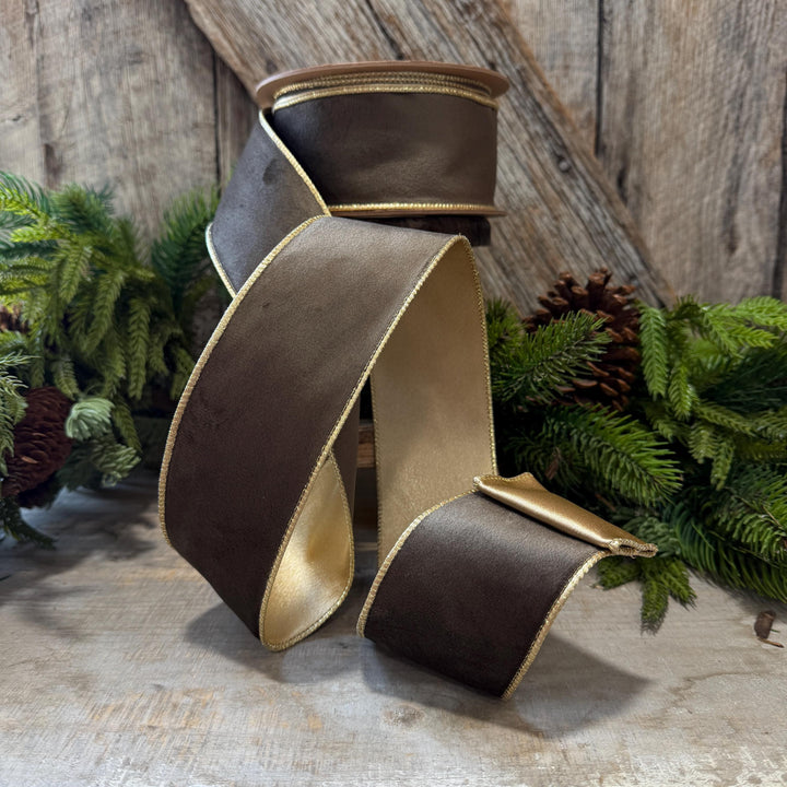 2.5" Taupe Brown Velvet RIbbon, Wired Ribbon, Brown Velvet Ribbon, Christmas Velvet Ribbon, Fall Ribbon, Designer Velvet Ribbon