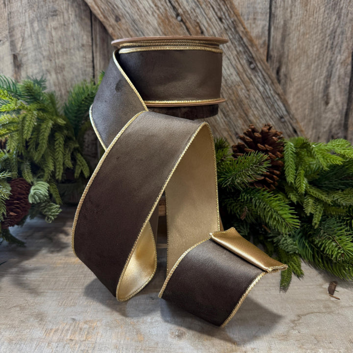 2.5" Taupe Brown Velvet RIbbon, Wired Ribbon, Brown Velvet Ribbon, Christmas Velvet Ribbon, Fall Ribbon, Designer Velvet Ribbon