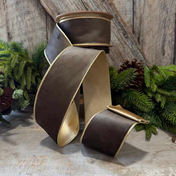 2.5" Taupe Brown Velvet RIbbon, Wired Ribbon, Brown Velvet Ribbon, Christmas Velvet Ribbon, Fall Ribbon, Designer Velvet Ribbon