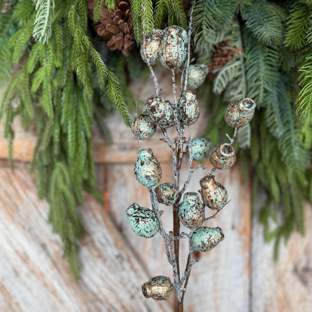 28" Turquoise Berry Spray, Pewter Christmas Spray