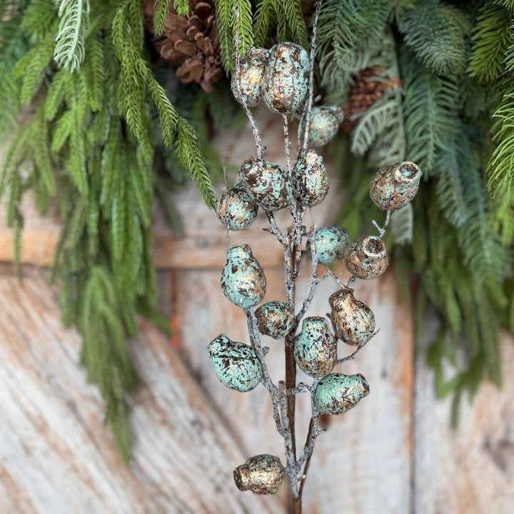 28" Turquoise Berry Spray, Pewter Christmas Spray