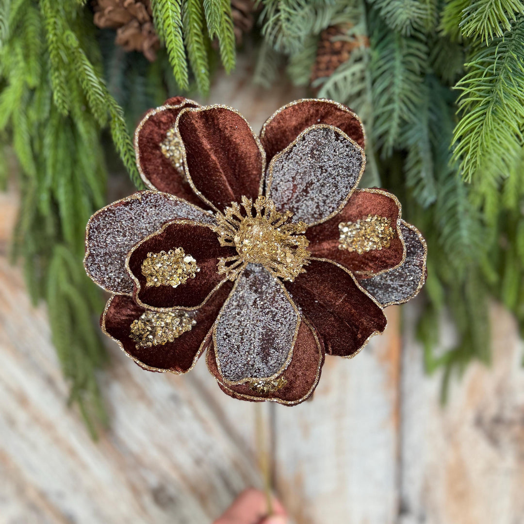 20" Chocolate Brown Magnolia Flower, Christmas Magnolia Spray