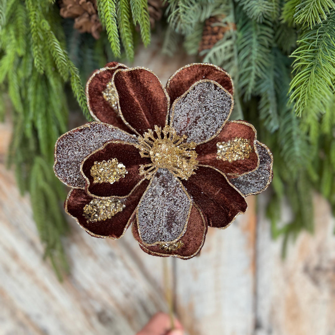 20" Chocolate Brown Magnolia Flower, Christmas Magnolia Spray