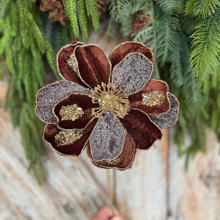 20" Chocolate Brown Magnolia Flower, Christmas Magnolia Spray