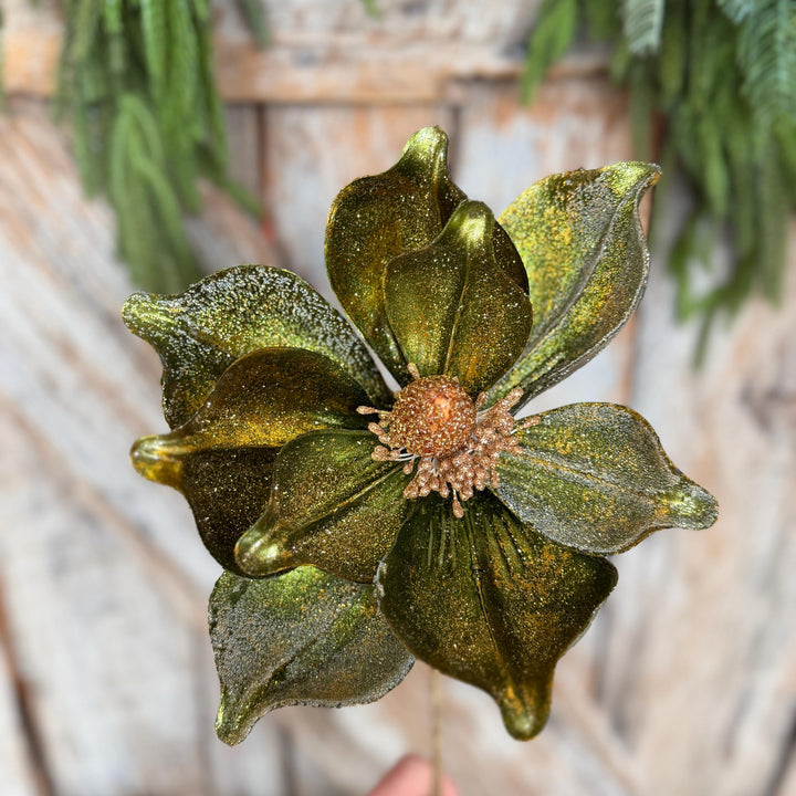 23" Forest Green Velvet Magnolia, Christmas Magnolia, Faux Magnolia Stem, Glitz Magnolia, Green Christmas Floral, Christmas Tree Floral