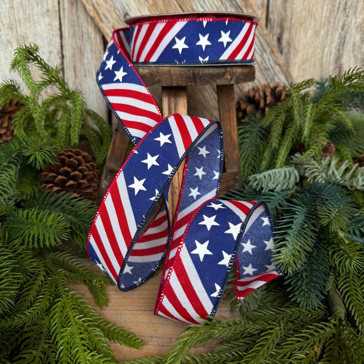 1.5" Stars and Stripes Patriotic Ribbon by Farrisilk, Patriotic Wired Ribbon, American Ribbon, 4th of July ribbon, Americana Decor