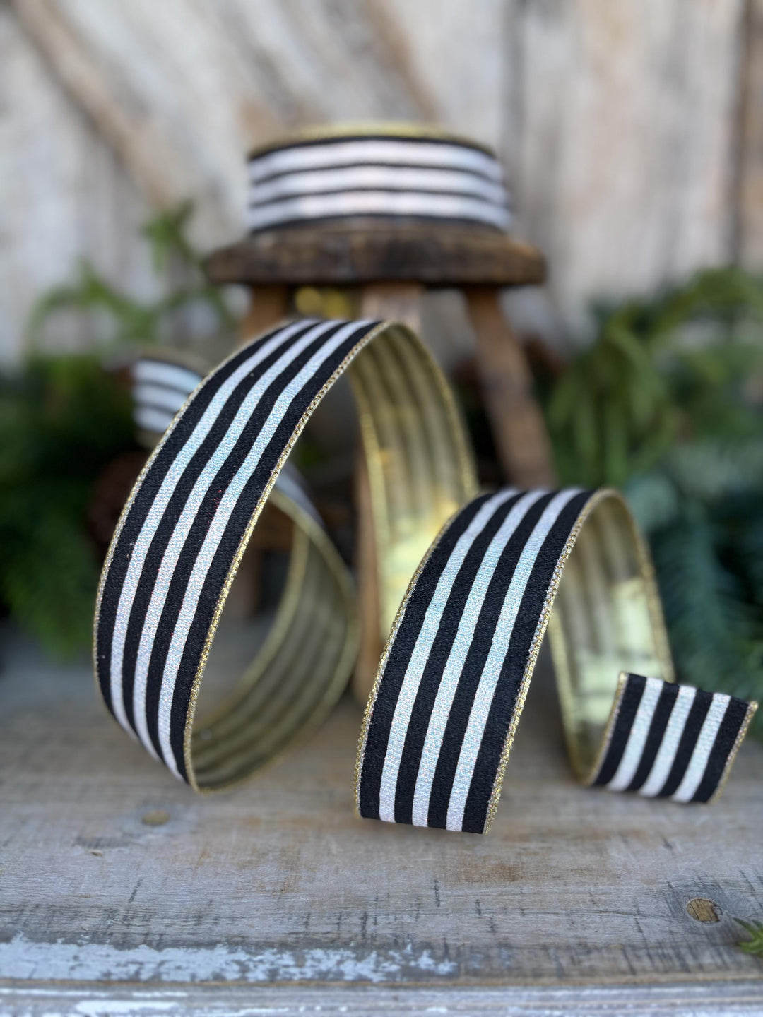 1.5" Black and White Stripe Ribbon, Cabana Stripe Ribbon