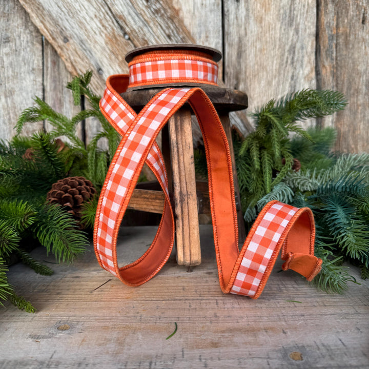 1" Orange Check Ribbon, D. Stevens Orange Plaid Ribbon, Fall Ribbon
