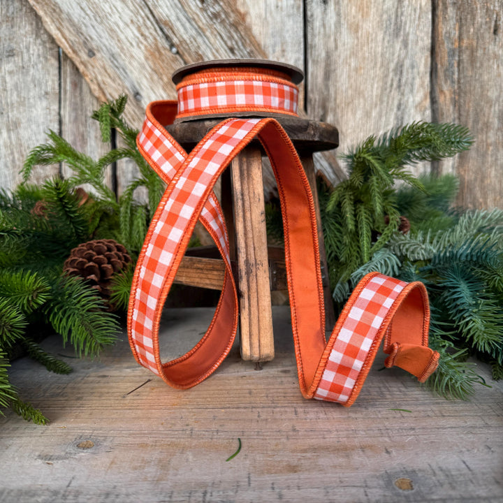 1" Orange Check Ribbon, D. Stevens Orange Plaid Ribbon, Fall Ribbon
