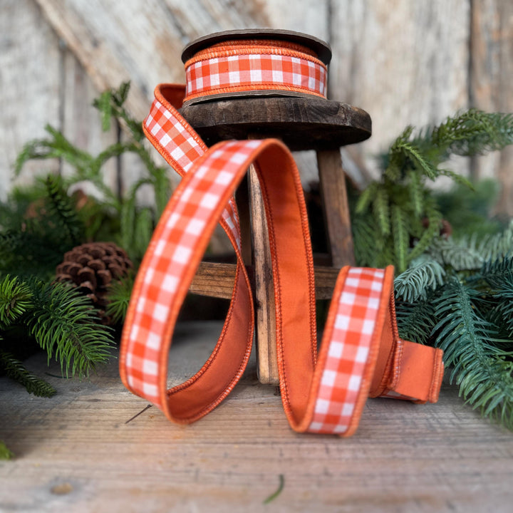 1" Orange Check Ribbon, D. Stevens Orange Plaid Ribbon, Fall Ribbon