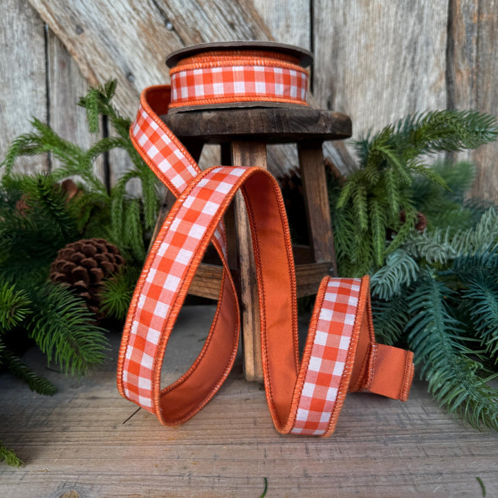 1" Orange Check Ribbon, D. Stevens Orange Plaid Ribbon, Fall Ribbon