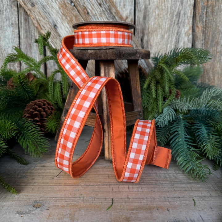 1" Orange Check Ribbon, D. Stevens Orange Plaid Ribbon, Fall Ribbon