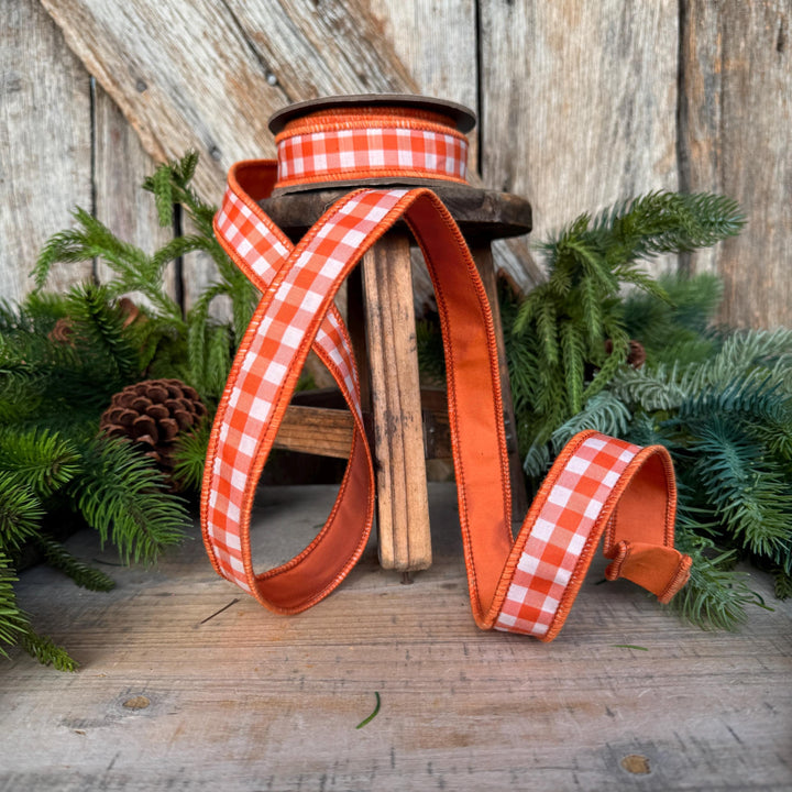1" Orange Check Ribbon, D. Stevens Orange Plaid Ribbon, Fall Ribbon