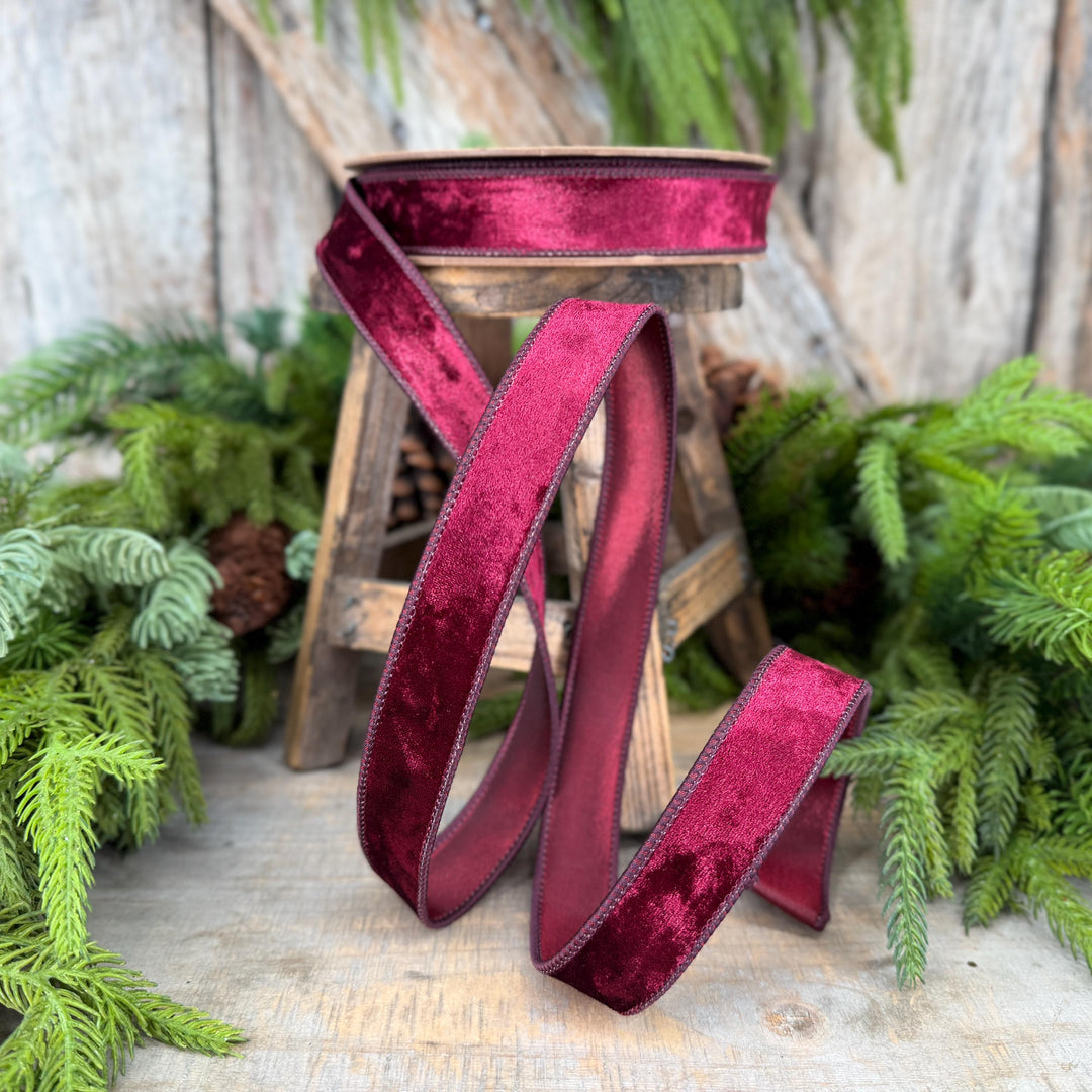 1" Burgundy Velvet Ribbon