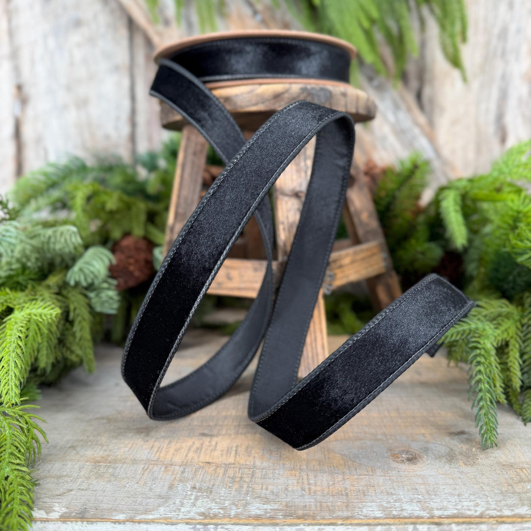 1" Black Velvet Ribbon, Wired RIbbon, Christmas RIbbon, Designer Ribbon, Ribbon for Christmas Tree