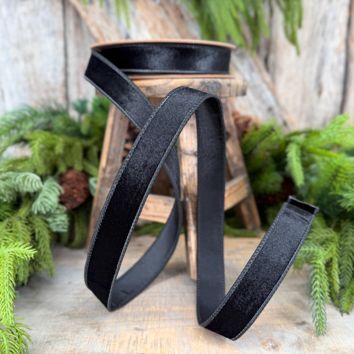1" Black Velvet Ribbon, Wired RIbbon, Christmas RIbbon, Designer Ribbon, Ribbon for Christmas Tree