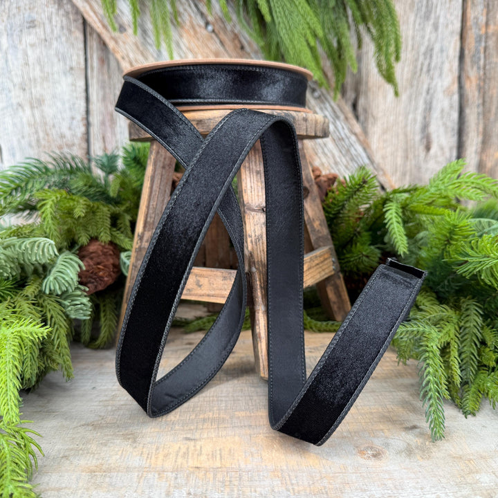1" Black Velvet Ribbon, Wired RIbbon, Christmas RIbbon, Designer Ribbon, Ribbon for Christmas Tree