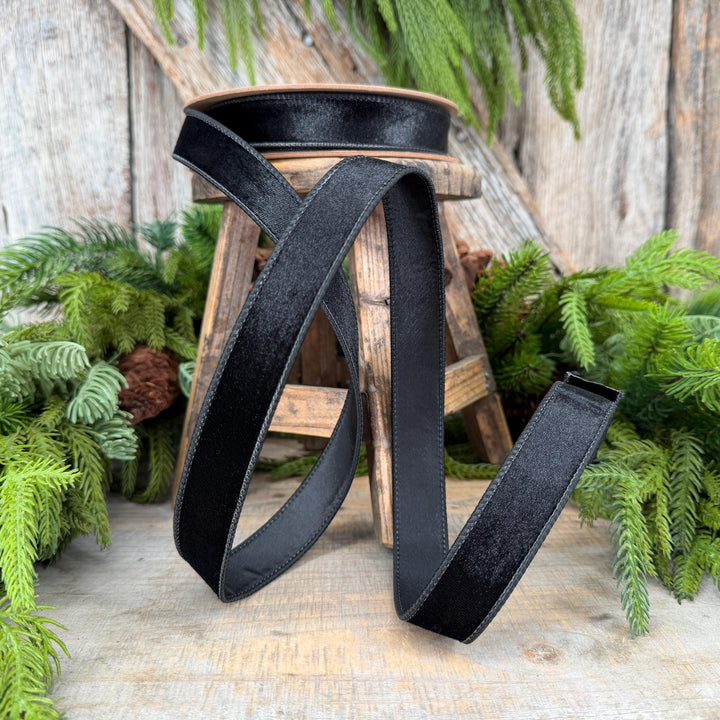 1" Black Velvet Ribbon, Wired RIbbon, Christmas RIbbon, Designer Ribbon, Ribbon for Christmas Tree