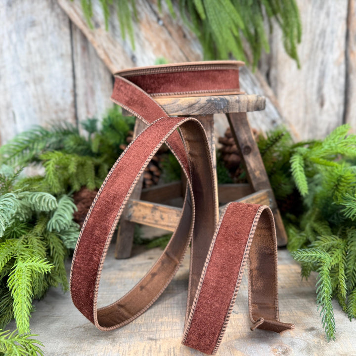 1" Brown Velvet Ribbon, Wired RIbbon, Christmas RIbbon, Designer Ribbon, Ribbon for Christmas Tree