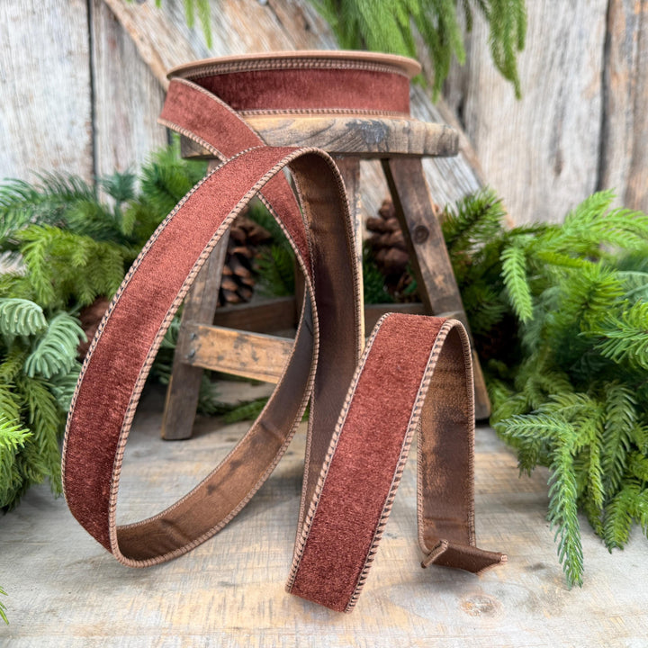 1" Brown Velvet Ribbon, Wired RIbbon