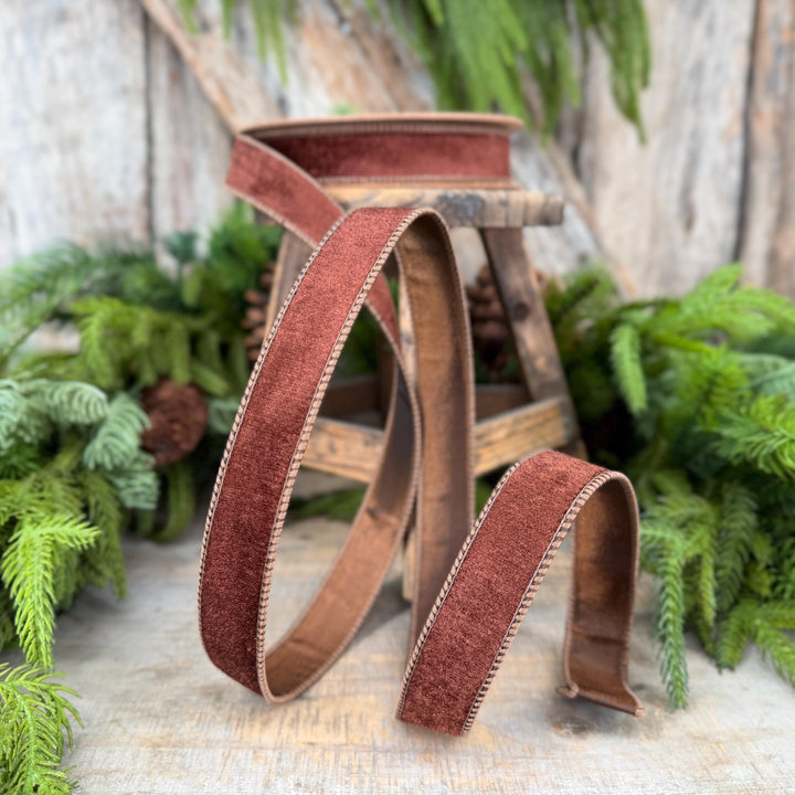 1" Brown Velvet Ribbon, Wired RIbbon