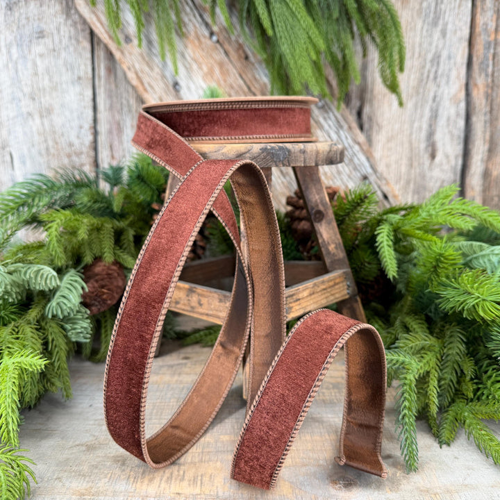 1" Brown Velvet Ribbon, Wired RIbbon, Christmas RIbbon, Designer Ribbon, Ribbon for Christmas Tree