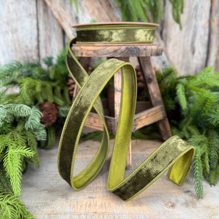 1" Moss Green Velvet Ribbon, Wired RIbbon, Christmas RIbbon, Designer Ribbon, Ribbon for Christmas Tree